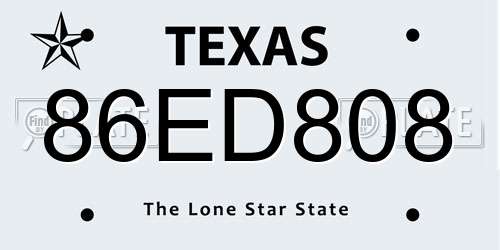 86ED808 Texas License Plate