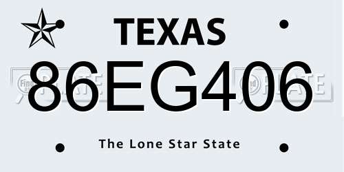86EG406 Texas License Plate