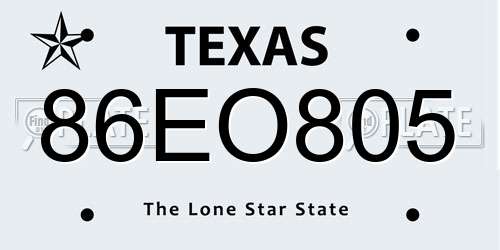86EO805 Texas License Plate