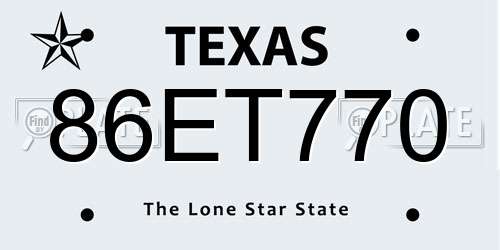 86ET770 Texas License Plate