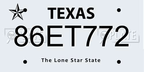 86ET772 Texas License Plate