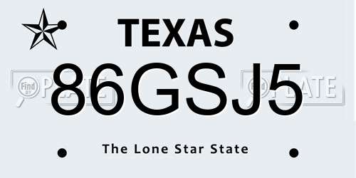 86GSJ5 Texas License Plate