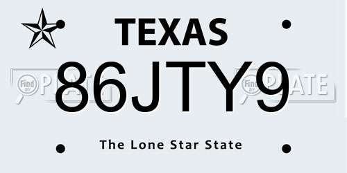 86JTY9 Texas License Plate