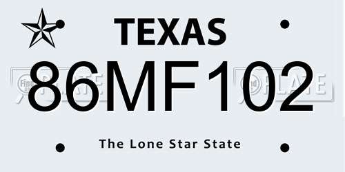 86MF102 Texas License Plate