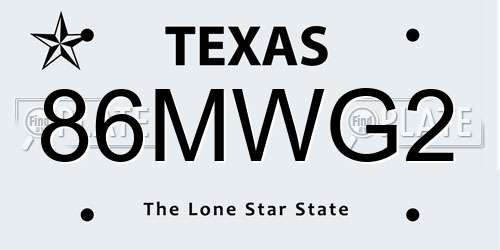 86MWG2 Texas License Plate