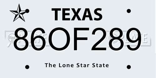 86OF289 Texas License Plate