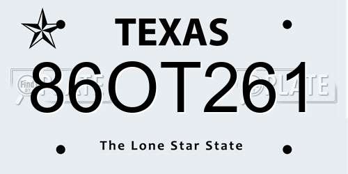 86OT261 Texas License Plate
