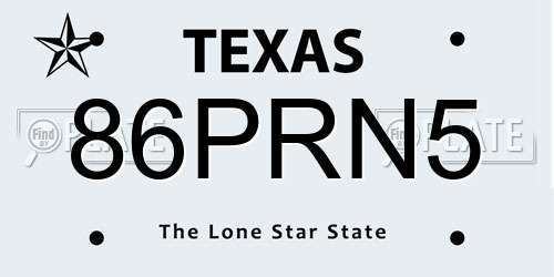 86PRN5 Texas License Plate