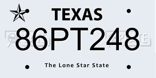 86PT248 Texas License Plate