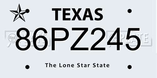 86PZ245 Texas License Plate