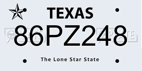 86PZ248 Texas License Plate
