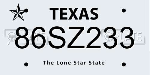 86SZ233 Texas License Plate