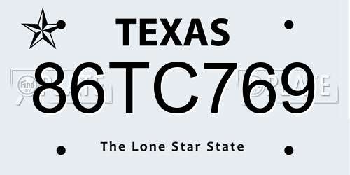 86TC769 Texas License Plate