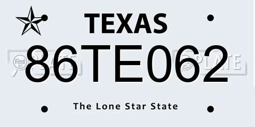 86TE062 Texas License Plate