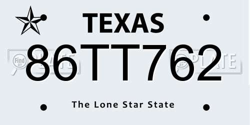 86TT762 Texas License Plate