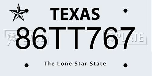 86TT767 Texas License Plate
