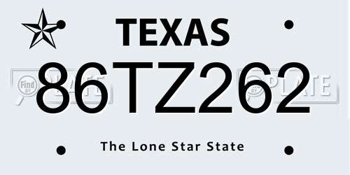 86TZ262 Texas License Plate
