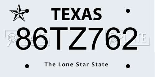 86TZ762 Texas License Plate