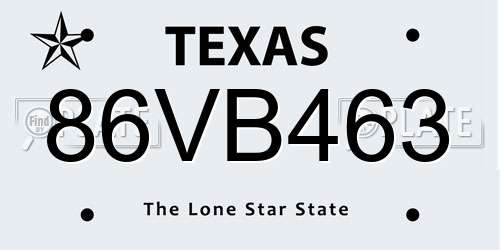 86VB463 Texas License Plate