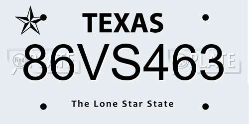 86VS463 Texas License Plate