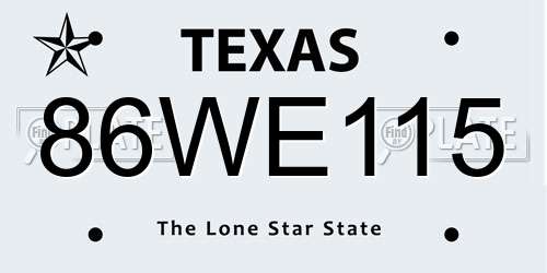 86WE115 Texas License Plate