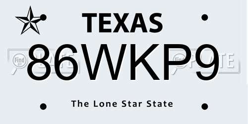 86WKP9 Texas License Plate