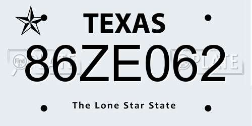 86ZE062 Texas License Plate