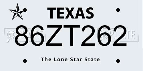 86ZT262 Texas License Plate