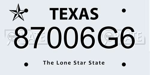 87006G6 Texas License Plate