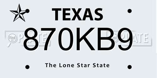870KB9 Texas License Plate