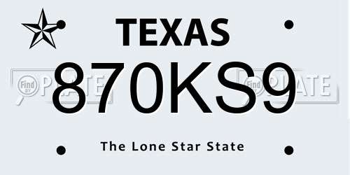 870KS9 Texas License Plate