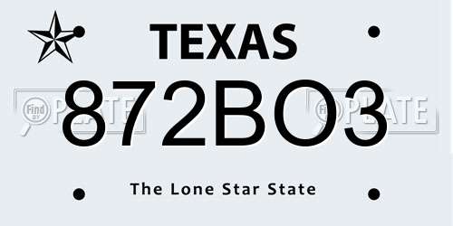 872BO3 Texas License Plate