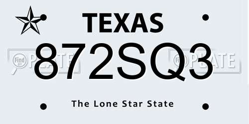 872SQ3 Texas License Plate