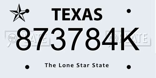873784K Texas License Plate