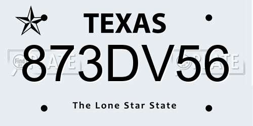 873DV56 Texas License Plate