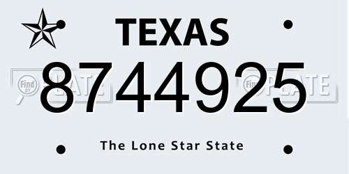 8744925 Texas License Plate
