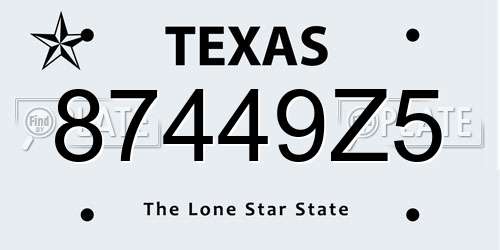 87449Z5 Texas License Plate