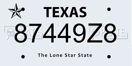 87449Z8 Texas License Plate