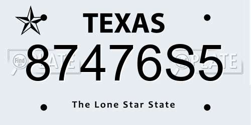 87476S5 Texas License Plate