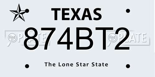 874BT2 Texas License Plate