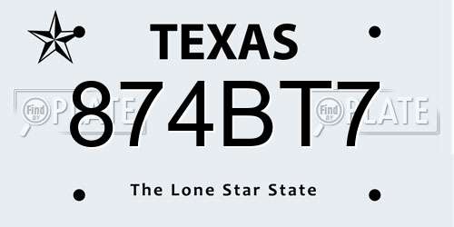 874BT7 Texas License Plate