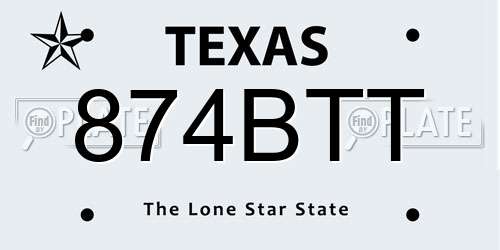 874BTT Texas License Plate