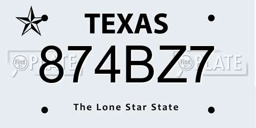 874BZ7 Texas License Plate