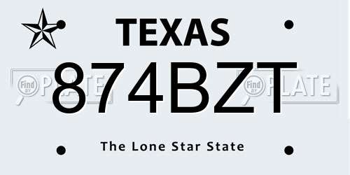 874BZT Texas License Plate
