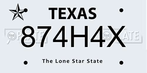 874H4X Texas License Plate