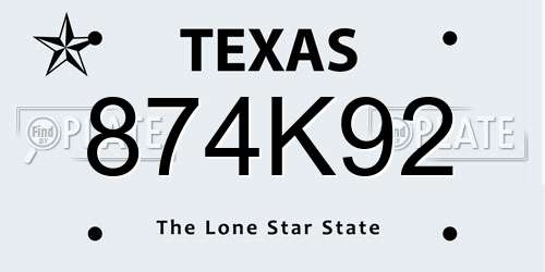 874K92 Texas License Plate