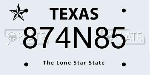 874N85 Texas License Plate