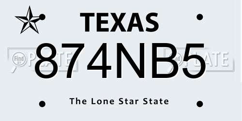 874NB5 Texas License Plate
