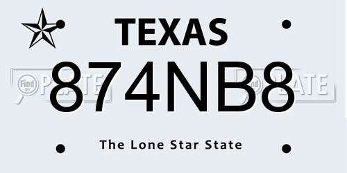 874NB8 Texas License Plate
