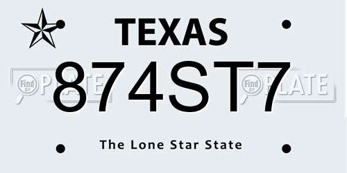 874ST7 Texas License Plate